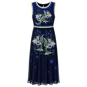 Cynthia Rowley Sirencore Celestial Midi Dress Womens 10 Beaded Embroidered Luxe